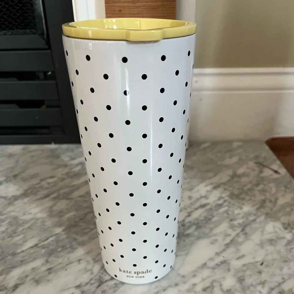 KATE SPADE - 24oz Sparks of Joy Letter L Tumbler, Yellow and Navy, NWOT